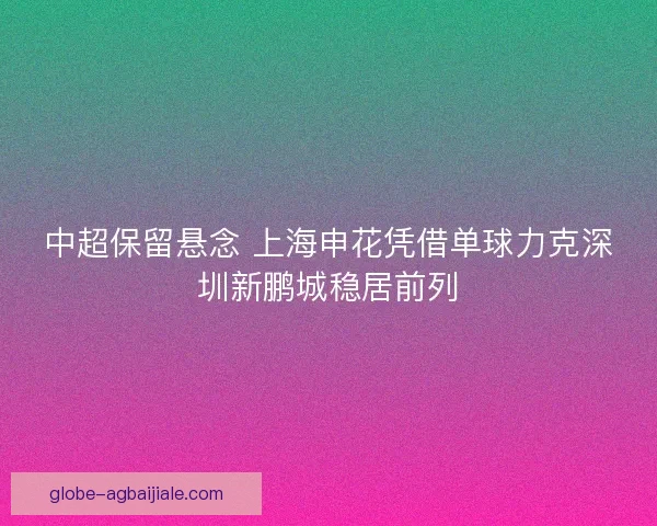 中超保留悬念 上海申花凭借单球力克深圳新鹏城稳居前列 中超保留悬念 上海申花凭借单球力克深圳新鹏城稳居前列